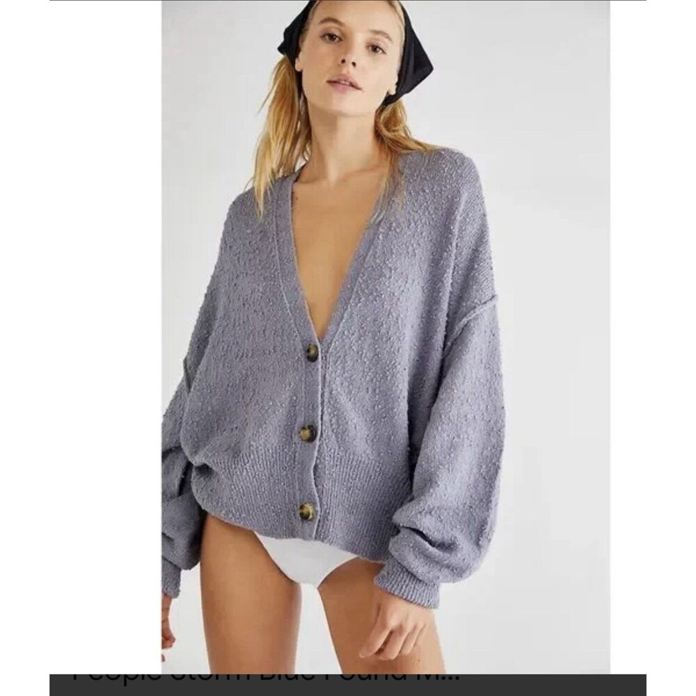 Free People Found My Friend Cardi Women XS Gray Chunky Boucle Knit Oversized